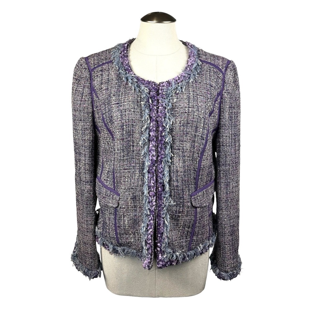 Robert Graham Women's Geneva Jacket 12 Purple Tweed Fringe Trim Blazer‎ Career